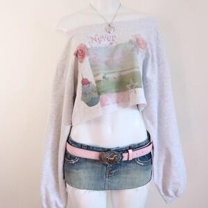 y2k baby tee unicorn crop sweatshirt grey off shoulder